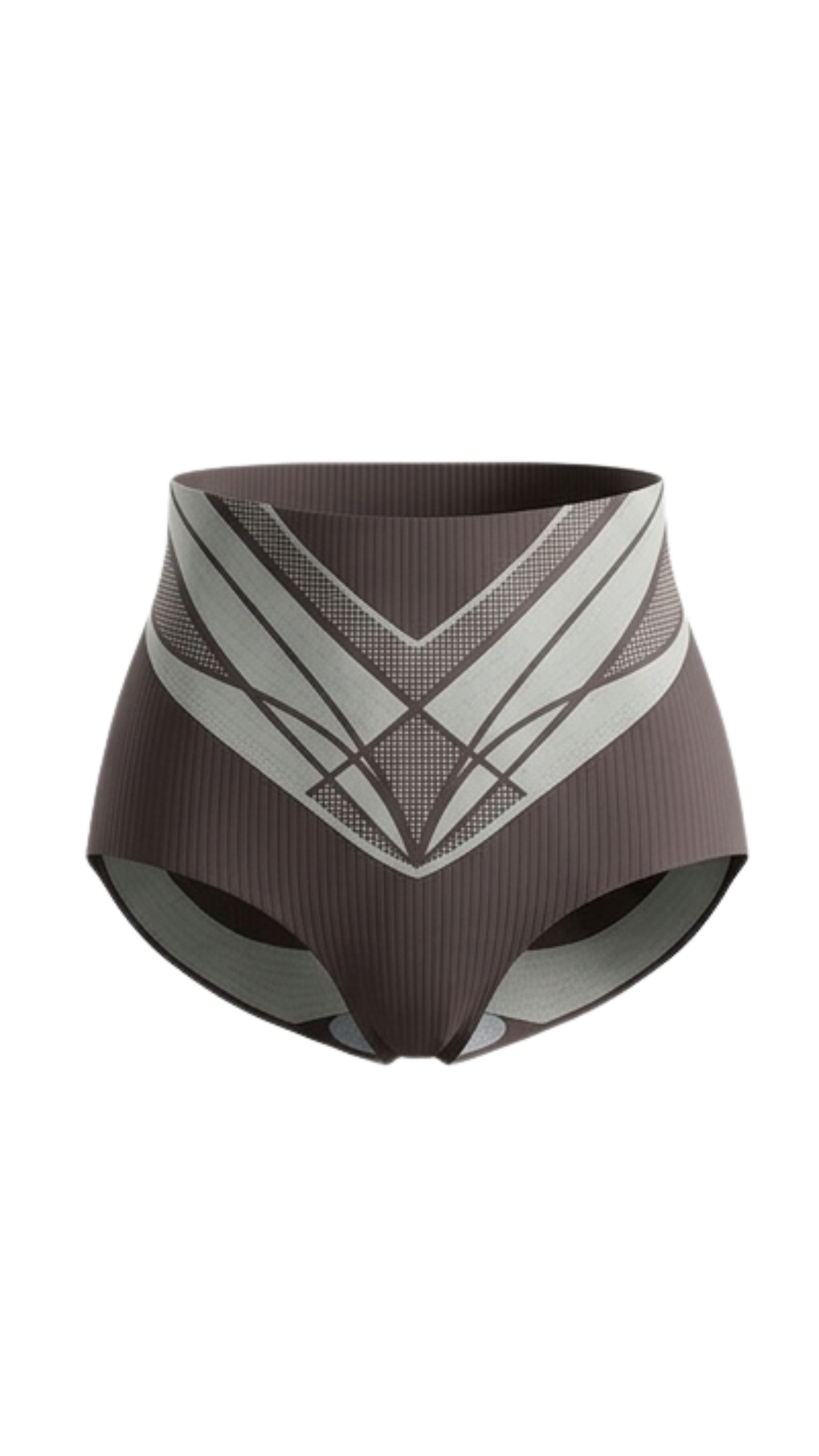 Vhisper Vears Ribbed High-Waisted Tummy Control Briefs – Seamless Geometric Contrast Shaping Panty