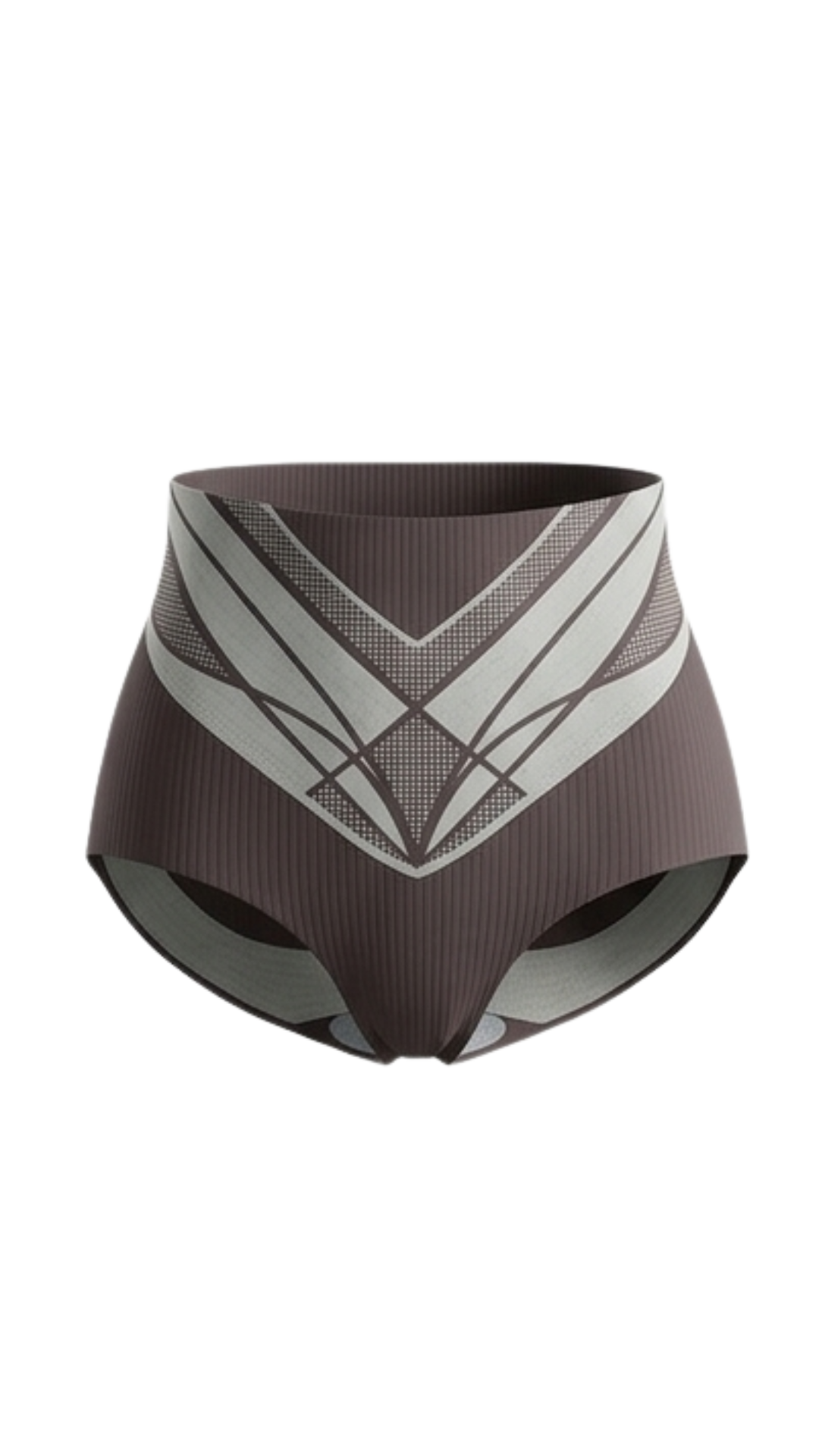Vhisper Vears Ribbed High-Waisted Tummy Control Briefs – Seamless Geometric Contrast Shaping Panty