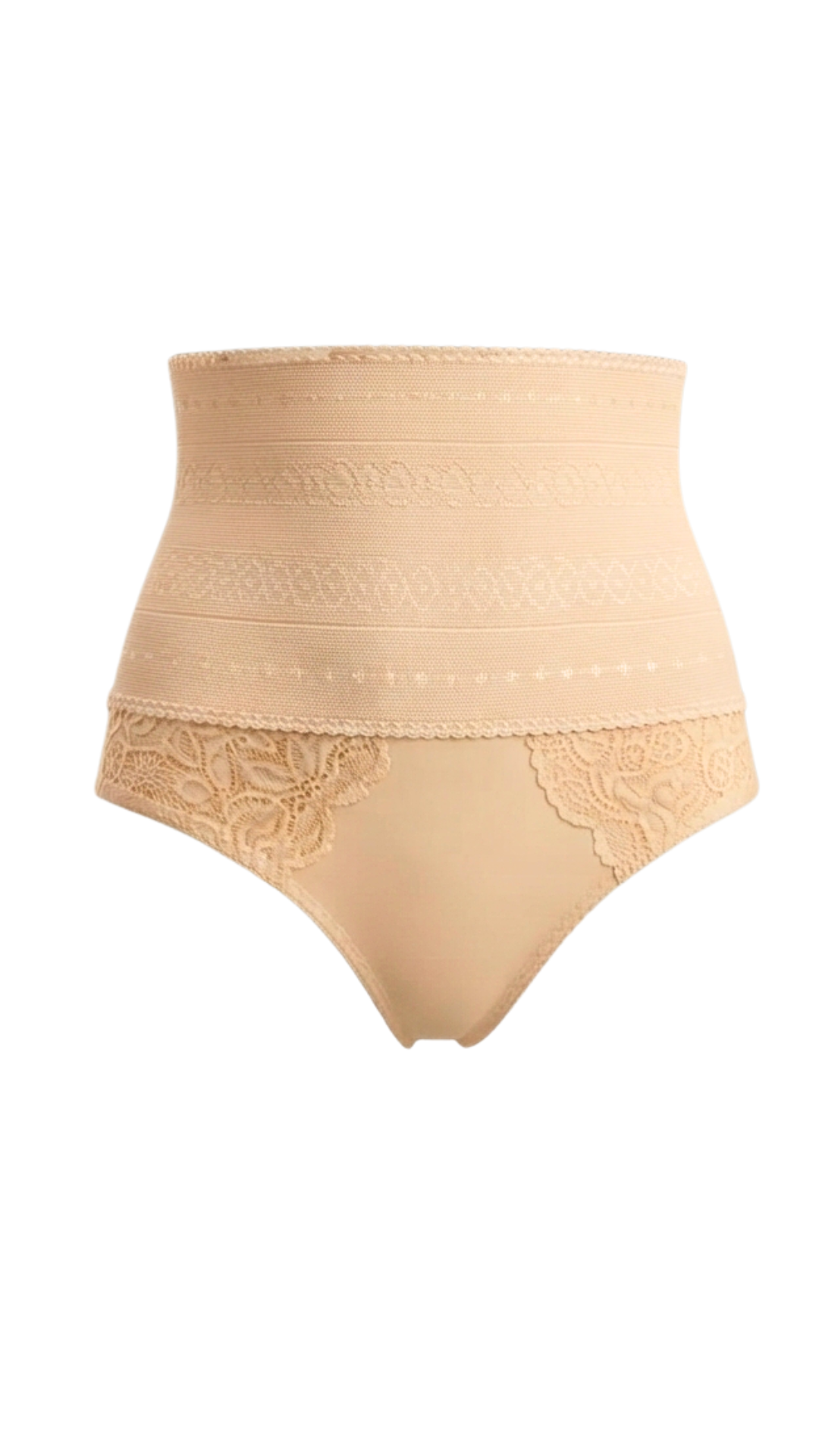 Vhisper Vears Lace-Trimmed High-Waisted Mesh Tummy Control Briefs – Elegant Nude Shaper Panty