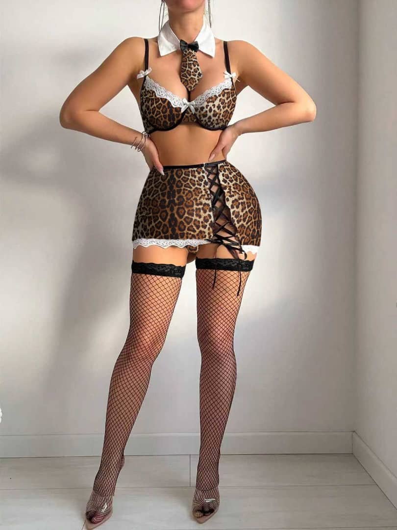 Leopard Print Role Play Lingerie Set image 0