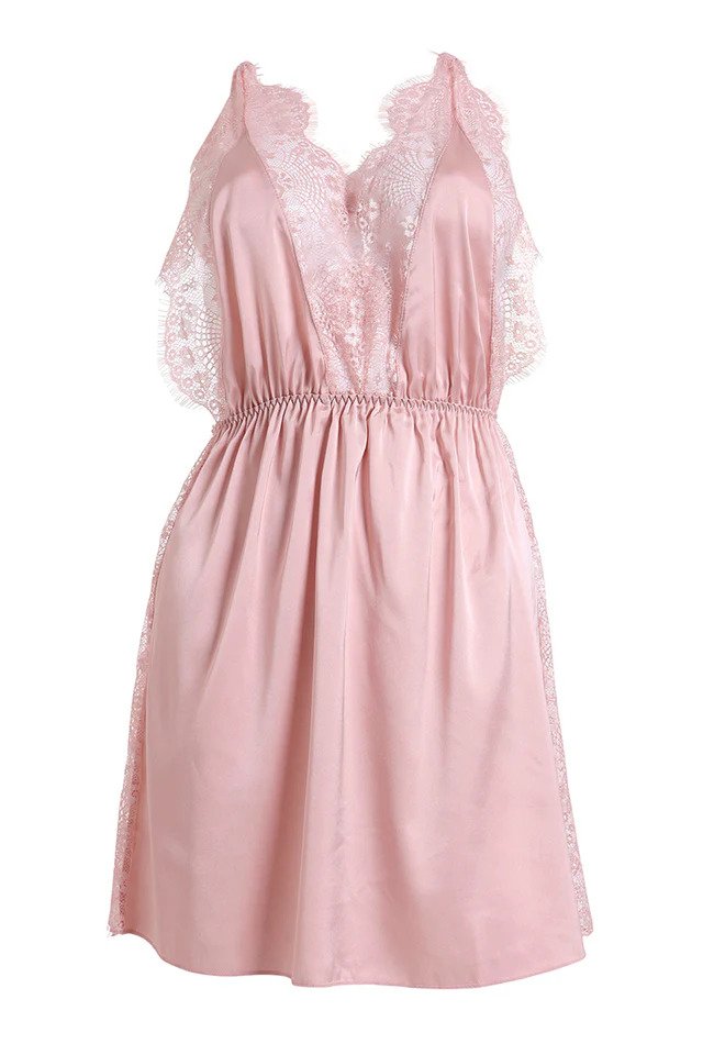 Deep V-Neck Lace and Satin Nightdress image 4