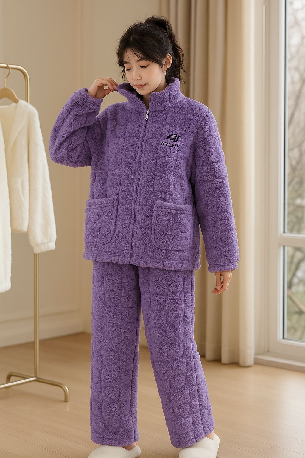 Grape Quilt Zip-Up Pajama's Set image 0
