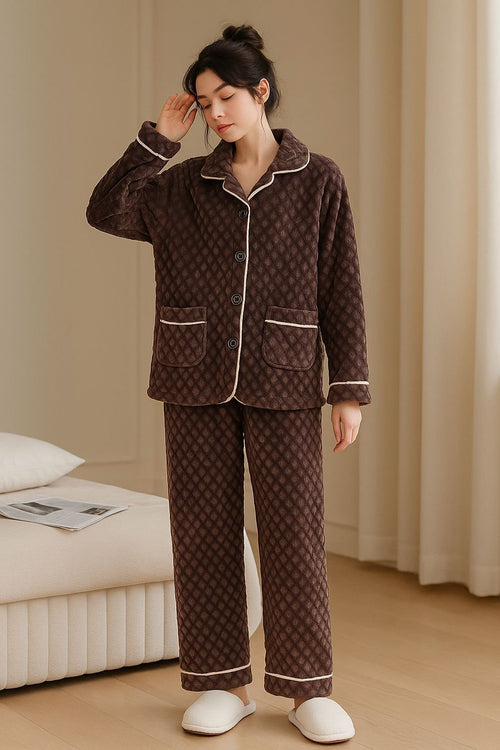 Cocoa Quilt Fleece Pajam Set image 0