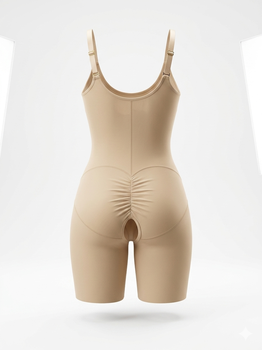 Vhisper Vears Seamless Full Body Shapewear Bodysuit – Ruched Butt-Lifting & Tummy Control Mid-Thigh Shaper with Open Crotch