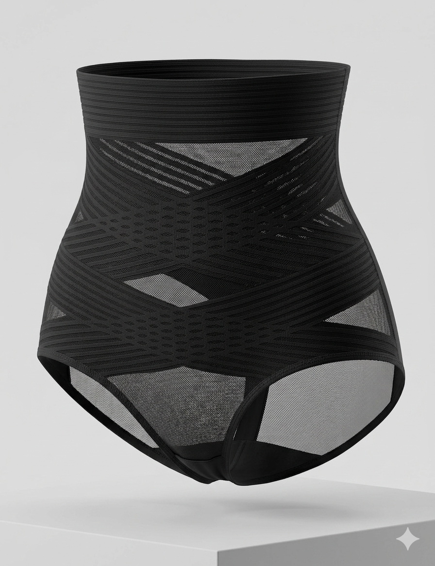 Vhisper Vears X-Band Cross-Compression Shaping Panty – High-Waisted Mesh Tummy Control Briefs