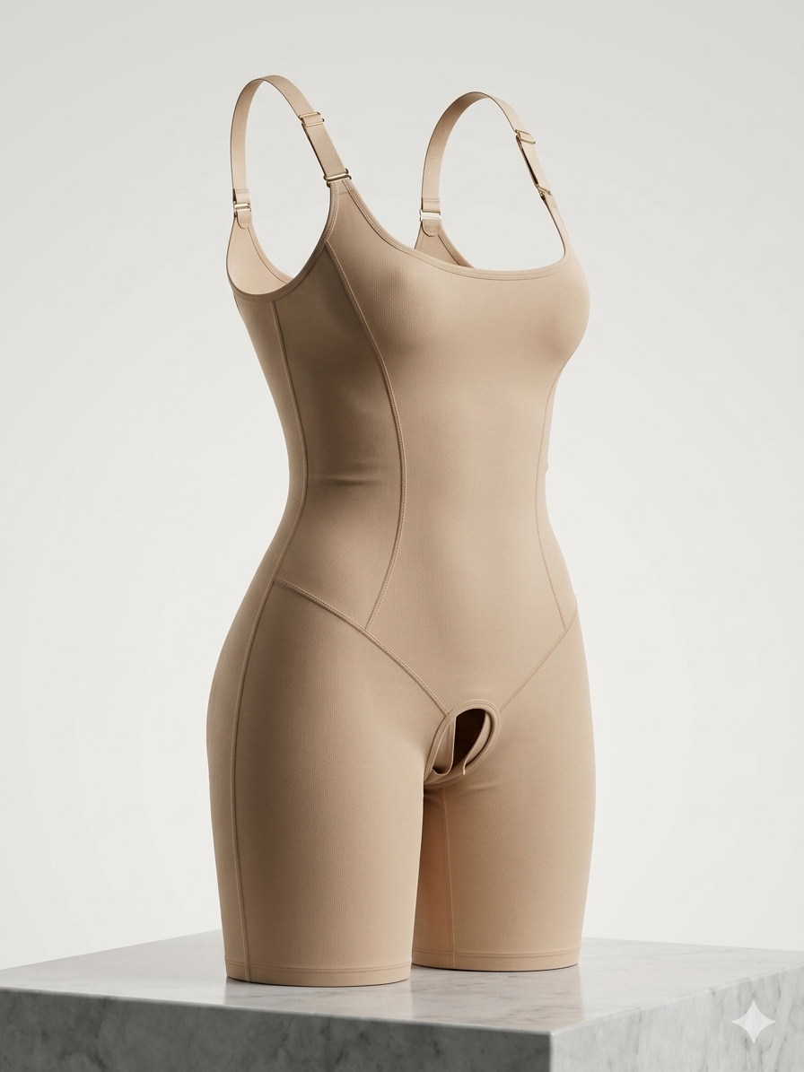 Vhisper Vears Seamless Full Body Shapewear Bodysuit – Ruched Butt-Lifting & Tummy Control Mid-Thigh Shaper with Open Crotch