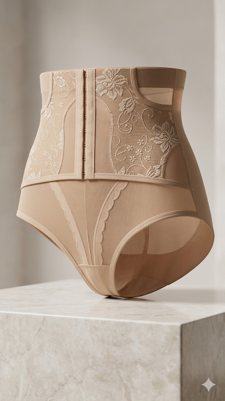 Vhisper Vears Premium Floral Lace Corset Shaper Panty – Adjustable Hook High-Waisted Tummy Control Briefs for Women