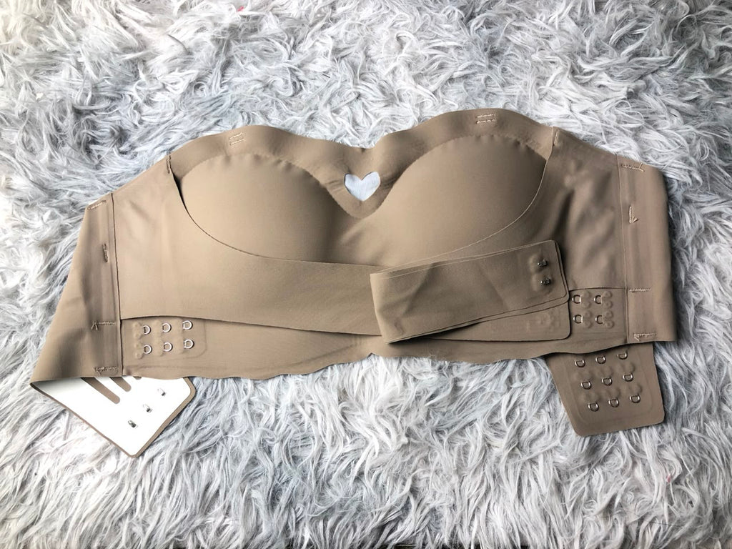 Vhisper Vears Strapless Anti-Slip Push Up Bra – Front Cross Buckle Wireless Heart Bandeau