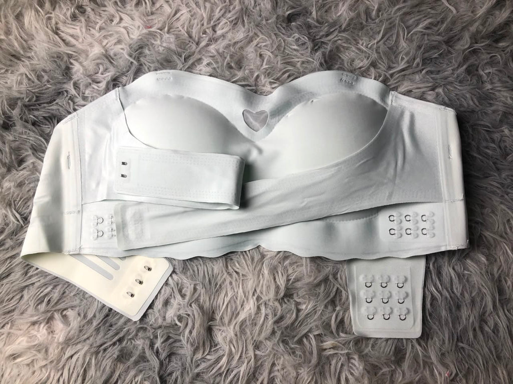 Vhisper Vears Strapless Anti-Slip Push Up Bra – Front Cross Buckle Wireless Heart Bandeau