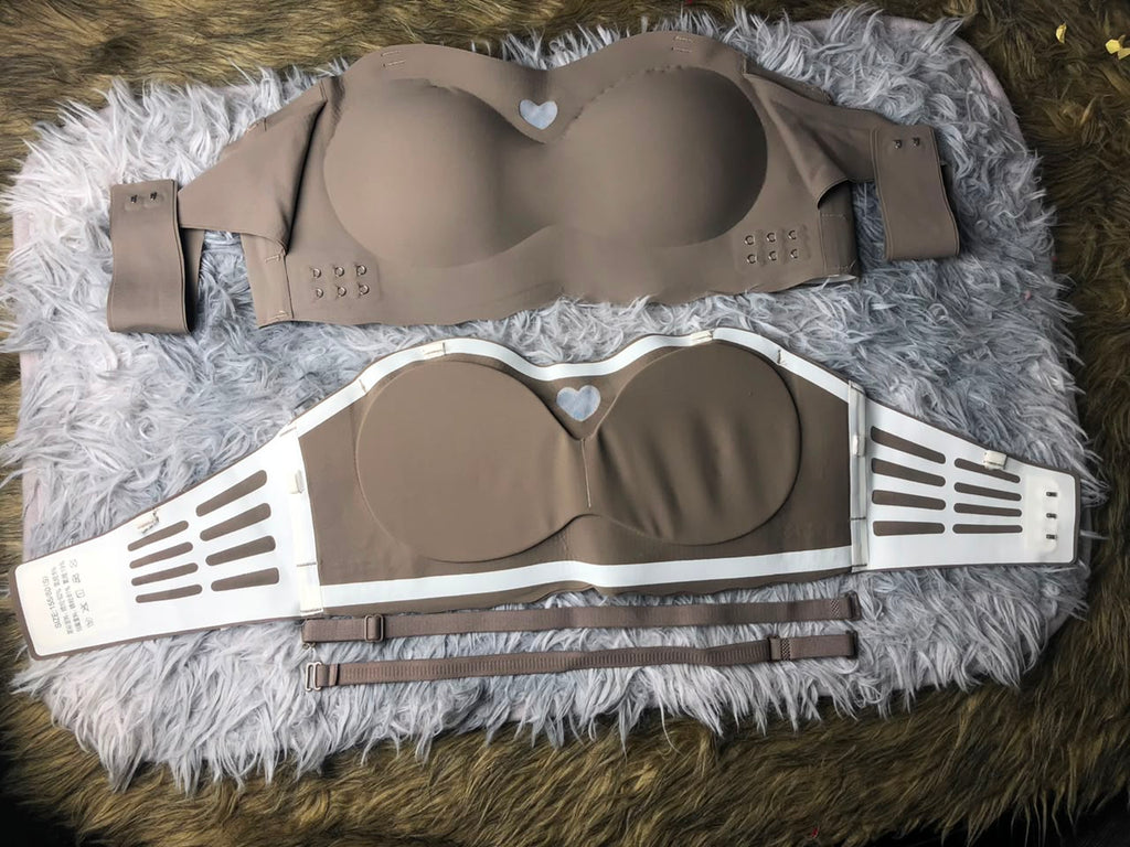 Vhisper Vears Strapless Anti-Slip Push Up Bra – Front Cross Buckle Wireless Heart Bandeau