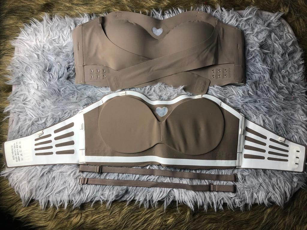 Vhisper Vears Strapless Anti-Slip Push Up Bra – Front Cross Buckle Wireless Heart Bandeau