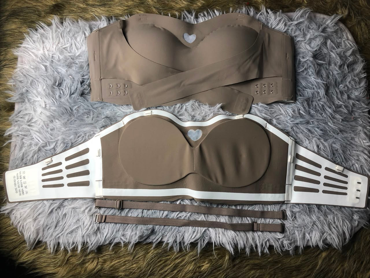 Vhisper Vears Strapless Anti-Slip Push Up Bra – Front Cross Buckle Wireless Heart Bandeau