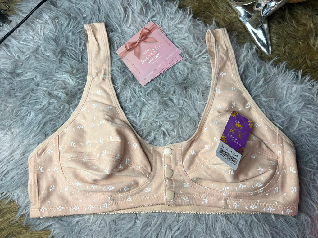 Vhisper Vears Cotton Floral Print Front-Button Bra for Women, Brides, and Everyday Comfort