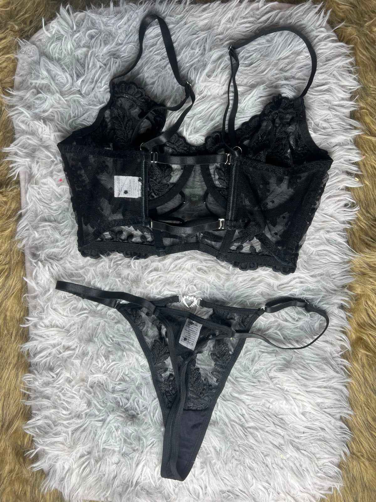 Black Lace Bra & Matching Thong Set for Women | Elegant Everyday & Bridal Lingerie