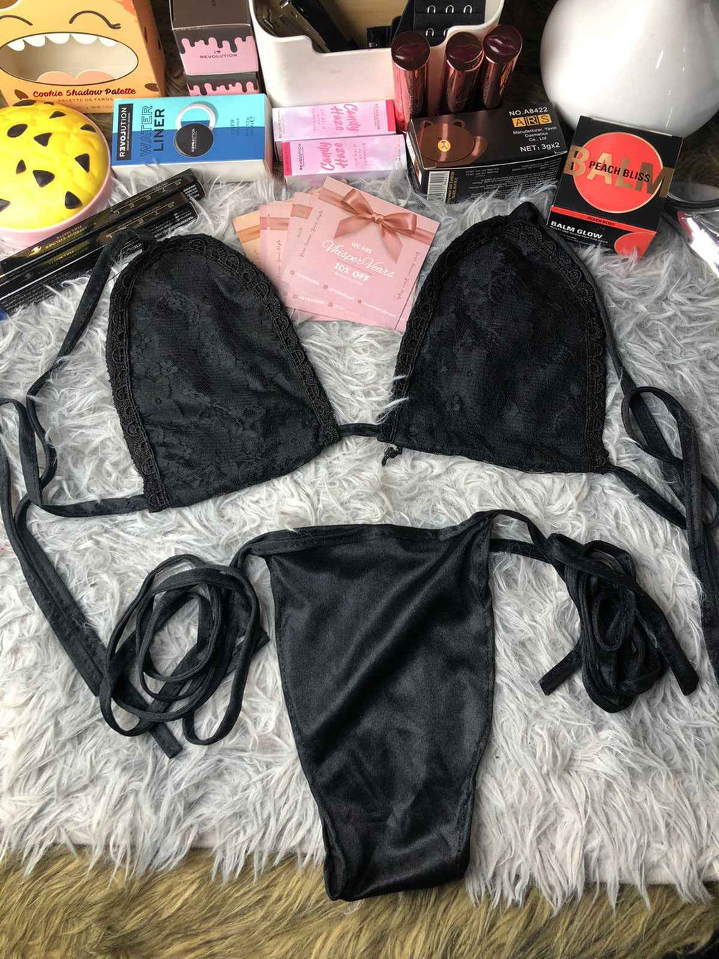 Vhisper Vears Luxury Lace Bralette and Tie-Side Brief Lingerie Set for Women and Brides