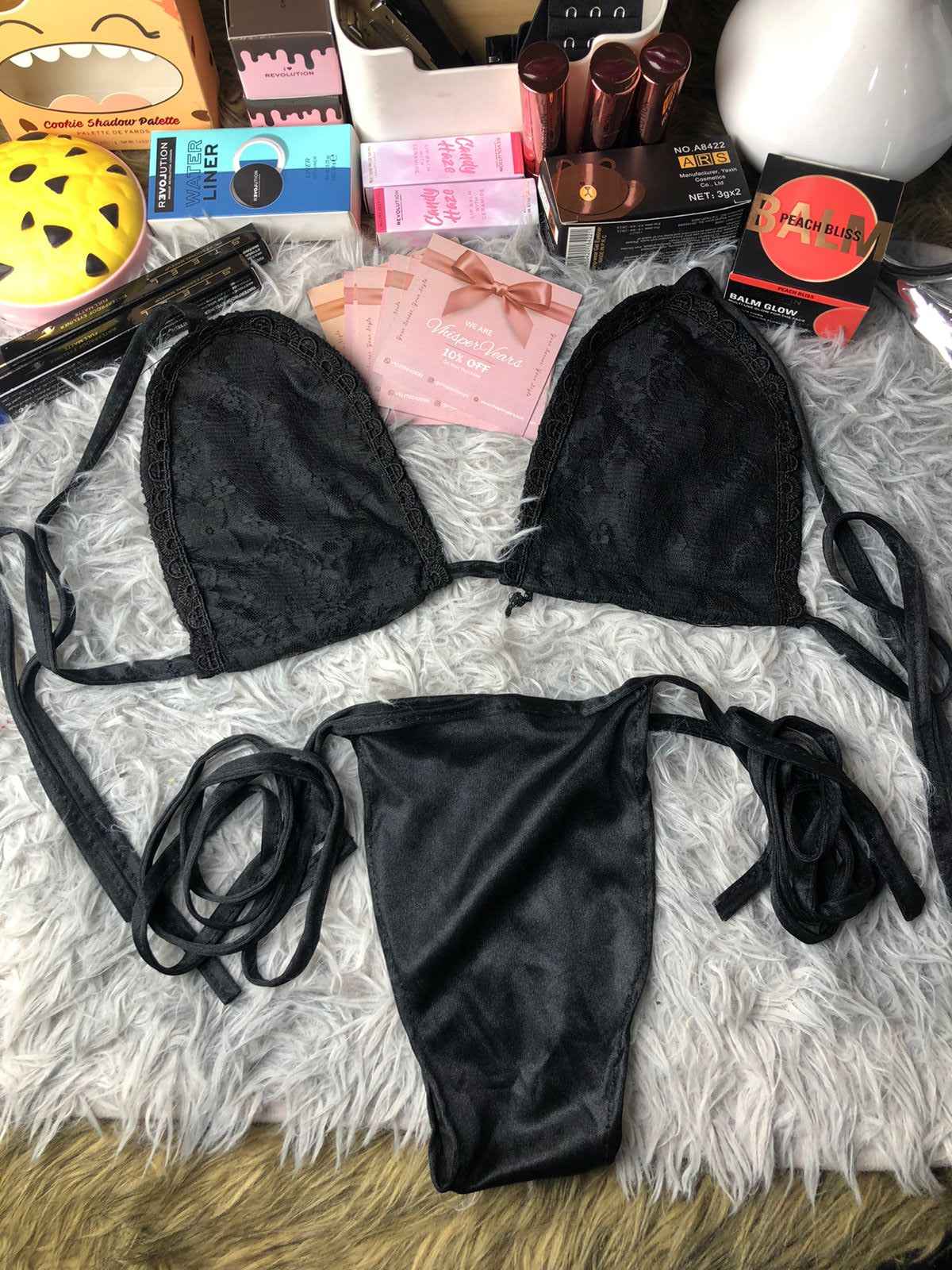Vhisper Vears Luxury Lace Bralette and Tie-Side Brief Lingerie Set for Women and Brides