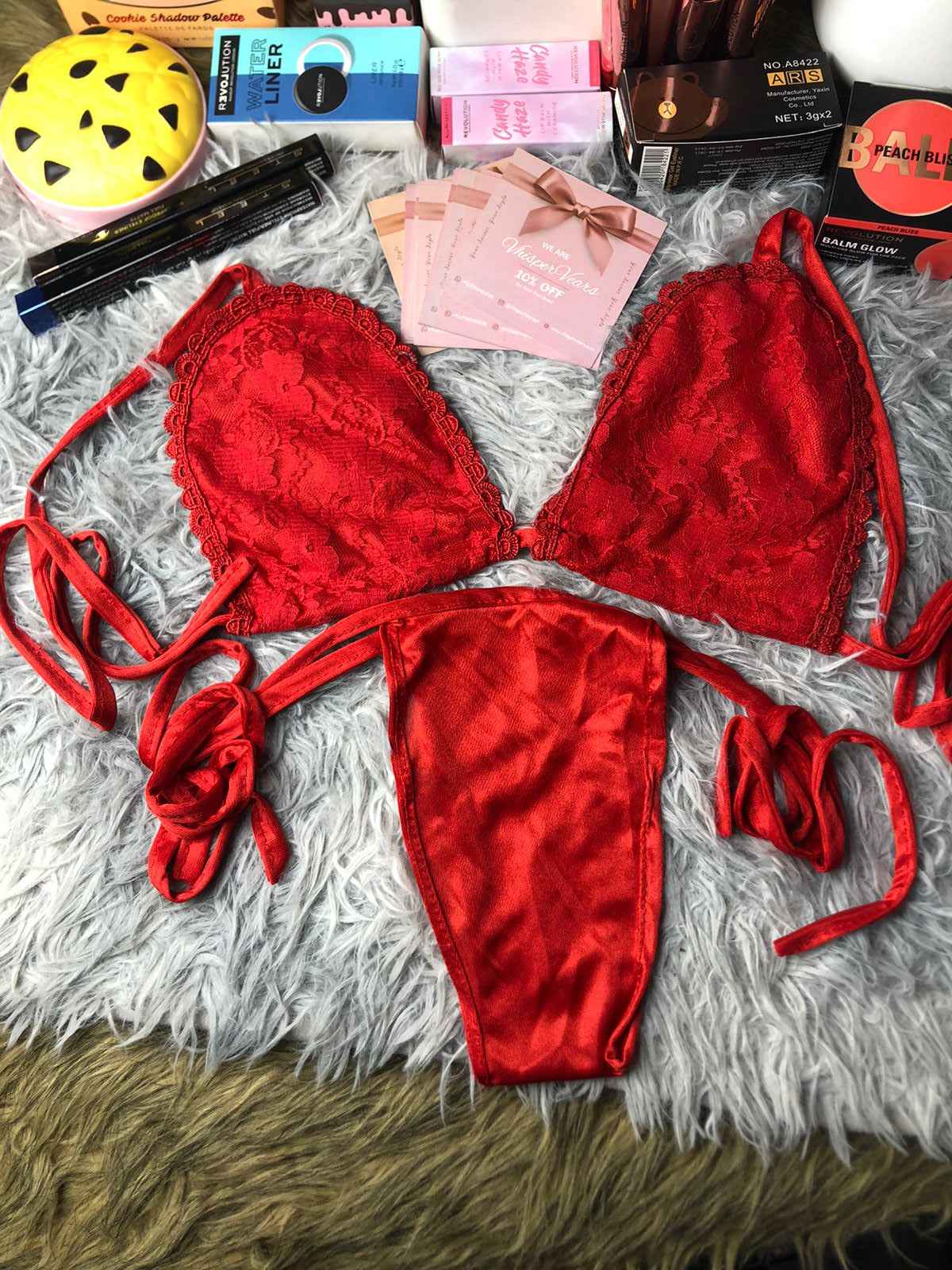 Vhisper Vears Luxury Lace Bralette and Tie-Side Brief Lingerie Set for Women and Brides