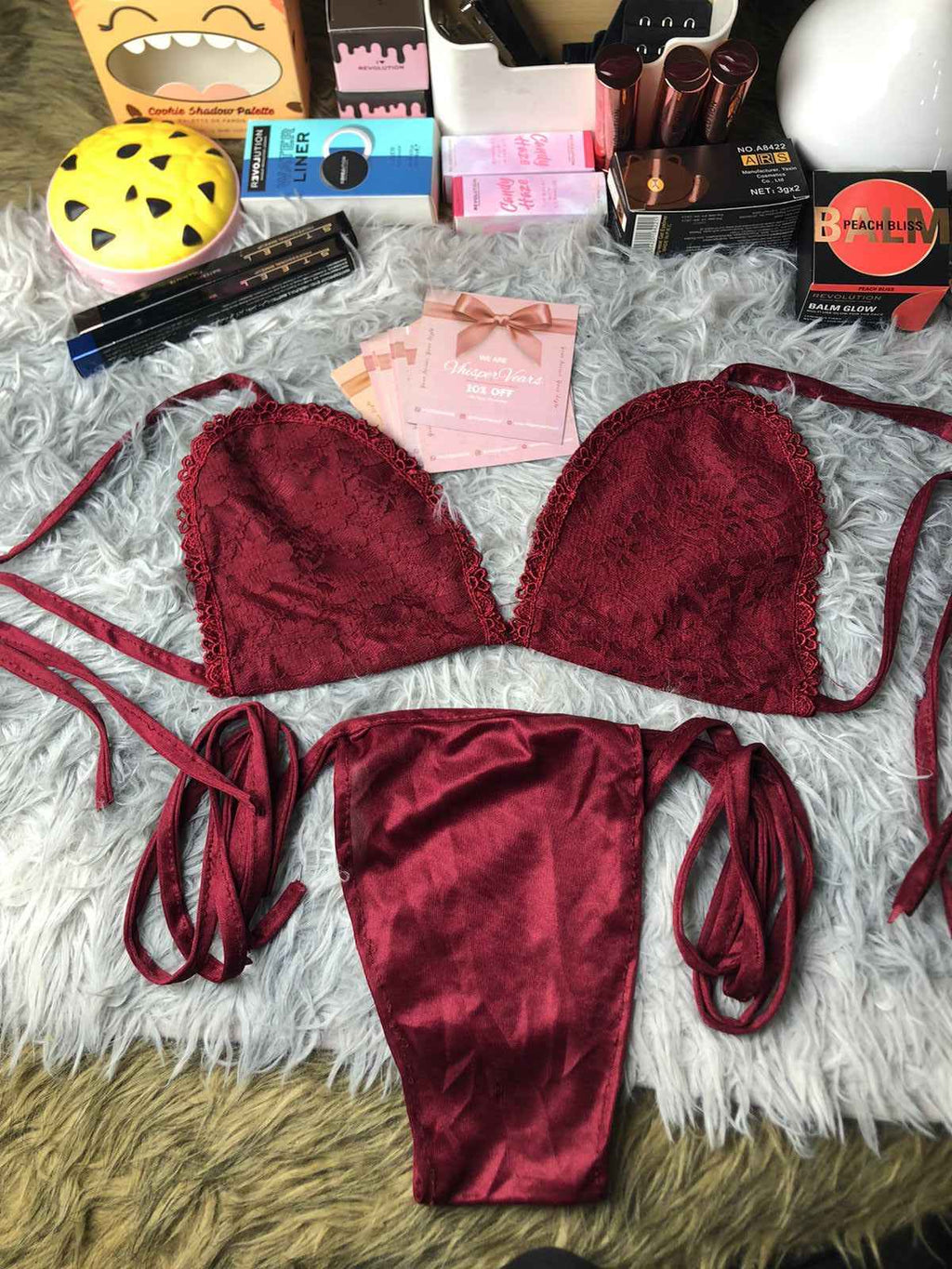 Vhisper Vears Luxury Lace Bralette and Tie-Side Brief Lingerie Set for Women and Brides
