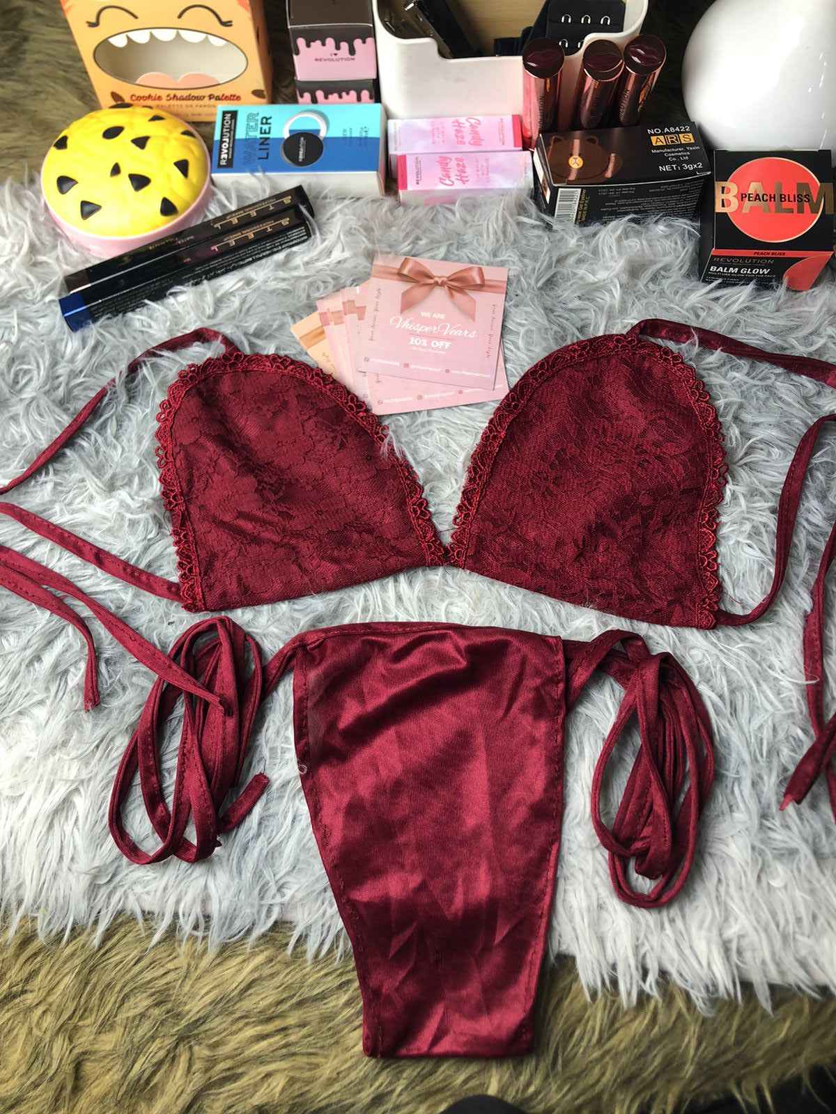 Vhisper Vears Luxury Lace Bralette and Tie-Side Brief Lingerie Set for Women and Brides