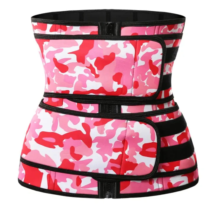 Vhisper Vears Dual-Strap Zipper Waist Trainer Corset – Pink Camo High-Compression Workout Sweat Belt