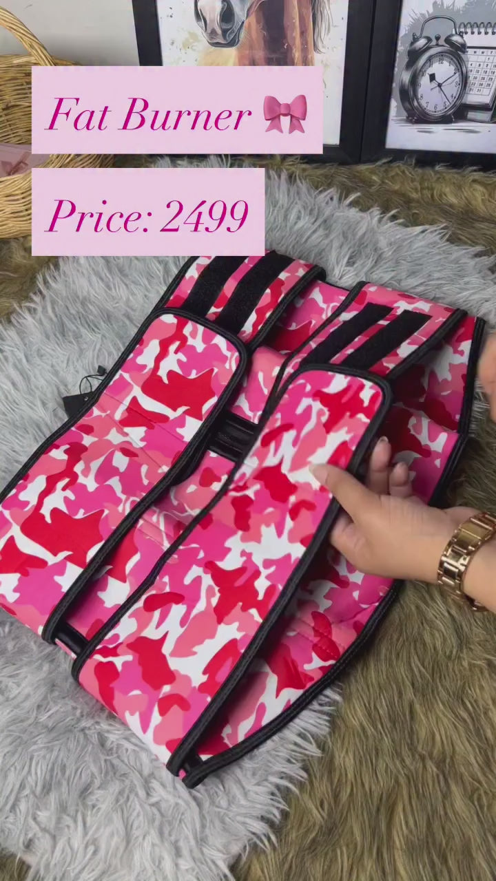 Vhisper Vears Dual-Strap Zipper Waist Trainer Corset – Pink Camo High-Compression Workout Sweat Belt