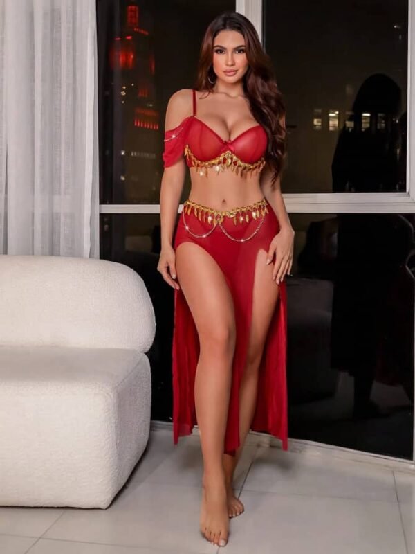 Enchanting Red Belly Dance Lingerie Set